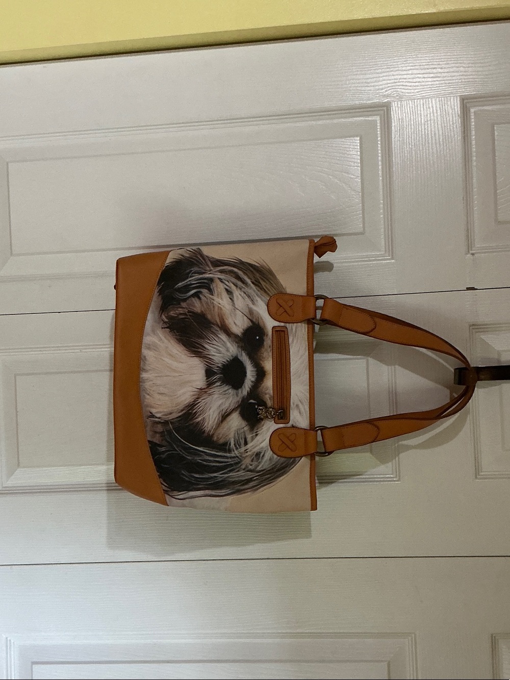 Tan Tote Bag with Dog Print